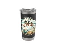 Tea Sea Repeat Quote Coastal Life Lover British Seaside Stainless Steel Insulated Tumbler