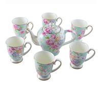 Tea Set Bone China Cup Pink teapot 6 Tea Cups Large Capacity Coffee Cup Afternoon Tea Coffee, Blue