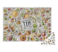 Tea Set Cartoon-Illustrated Kitchen Elements Puzzles for Adults 1000 Pieces in Vibrant Colours Favourites Jigsaw As A Logic Skill Puzzle for Beautiful Decoration Puzzle 52x38cm/1000pcs