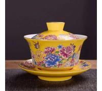 Tea Set for Adults Ceramic Enamel Colored Tea Pot Painted Water Cup Cover Bowl Heated Kettle Infuser Teapot Clay Kung Fu Set Portable Tea Sets(B)