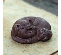 Tea Set for Adults Chinese Tea Set Ceremony Decoration Yixing Purple Clay Handmade Creativity Pet Pig Statue Ornaments Portable Tea Sets(A)