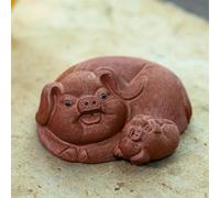 Tea Set for Adults Chinese Tea Set Ceremony Decoration Yixing Purple Clay Handmade Creativity Pet Pig Statue Ornaments Portable Tea Sets(B)