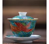 Tea Set for Adults Color Enamel Tea Bowl with Saucer Kung Fu Cup Chinese Ceramic Dragon Hand-Painted Set Portable Tea Sets(C)