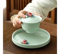 Tea Set for Adults Hand Kneaded Flower Teacup Kung Fu Tea Set Ceramic Cup Teaware Bowl Red Chinese Wedding Portable Tea Sets(A)