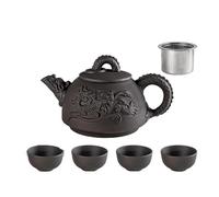 Tea Set for Adults Handmade Dragon Teapot with Filter Tea Infuser Strainer Teacup Kettle Household Teaware Authentic Purple Clay Sets Portable Tea Sets(Type-H)