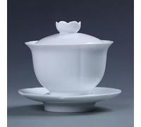 Tea Set for Adults Large Capacity Ceramics Chrysanthemum Tea Handmade Ceramic Three-Force Tureen Shadow Celadon Set Cup Bowl Portable Tea Sets(White Porcelain)