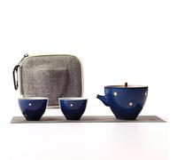 Tea Set for Adults Portable Travel Tea Making Utensils Simple Kung Fu Set One Pot and Two Cups Ceramics Teacup Teapot Household Trumpet Teaware Portable Tea Sets(A)