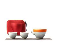 Tea Set for Adults Portable Travel Tea Making Utensils Simple Kung Fu Set One Pot and Two Cups Ceramics Teacup Teapot Household Trumpet Teaware Portable Tea Sets(B)