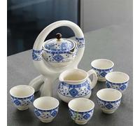 Tea Set for Adults Semi-Automatic Teaset Porcelain Teacup Cermony Supplies Flower Living Room Tea Maker Creative Chinese Kungfu Set Portable Tea Sets(B)