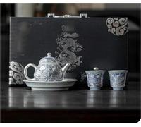 Tea Set for Adults Tea Ceremony Set Teapot and Cup Plate Services Ornaments End Gilded Silver Dargon Complete Creative Portable Tea Sets(Type-A)