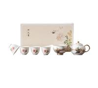 Tea Set for Adults Tea Ceremony Set Teapot and Cup Teaware Craft White Phoenix Dance Nine Heavens Ceramic Complete Portable Tea Sets(Type-B)
