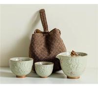 Tea Set for Adults Travel Tea Set Portable Bag Accessories Pure Hand-Painted Pink Orchid Kit Japanese Plant Gray 1 Pot 2 Cup Maker Portable Tea Sets