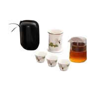 Tea Set for Adults White Porcelain Tea Set Kit 1 Pot 3 Cups Brewing Travel Portable Organizer Boutique Landscape Portable Tea Sets(Type-B)
