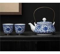 Tea Set for Adults White Porcelain Teapot and Teacups, Large Size Household Drinkware Jingdezhen Tea Set, 1 Pot, 2 Cups, Blue and Portable Tea Sets