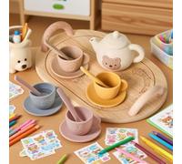 Tea Set For Toddler, Silicone Afternoon Children Tea Party Set With Teapot, Cups, Mats, Spoons, Pretend Play Toddler TeaSet, Kitchen Accessories, Kids Pretend Play Food Playset For KidsTea Party