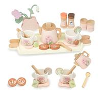 Tea Set for Toddlers, AolKee Wooden Tea Set, Role Play Toys, Kids Kitchen Accessories, Tea Party Set for Children, Pink, Gifts for 3 4 5 Years Old Toddlers