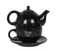 Enchanting Black Fortune Teller Tea-for-One Tea Set - 15cm x 16.5cm (1 Set) - Magical Design with White and Gold Accents, Includes Teapot, Cup, and Saucer - Ideal for Making the Perfect Cuppa