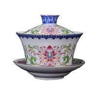 Tea Set - Old Earthenware Three-Piece Blue and White Covered Bowl Ceramic Tea Set, Kung Fu Tea Set, Teacups with Crackle Glaze, Large Household Tea Bowl