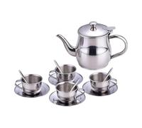 Tea Set - Stainless Steel, 330ml Kitchen Toy Tea Cups, Long Spout Teapot With Filter | Children Pretend Play Party Set, Kitchen Toy For Playtime Home Playroom Classroom Preschool Daycare