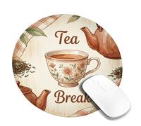 Tea Small Mouse Pad, Rustic Vintage Cup Teapot Autumn Brown Round Rubber Smooth Portable Cloth Mousepad Desk Decor for Office Home Dorm Laptop Round 8x8 Inch
