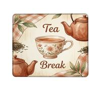 Tea Small Mouse Pad, Rustic Vintage Cup Teapot Autumn Brown Square Rubber Smooth Aesthetic Desk Mousepads Desk Accessories for Gaming Computer Laptop Square 8x10 Inch