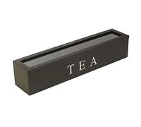 Tea Storage Box, Wooden 5 Compartment Organizer High Hardness Stylish Dustproof Display Tea Bags Jewelry Small Items (Black)