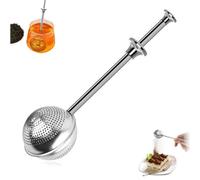 Tea Strainer 304 Stainless Steel Long Handle Flour Shaker Powder Sprinkler Ball Press Retractable Tea Strainers Portable Icing Sugar Shaker for Baking Rotating Tea Filter Sale (1pc-Silver)