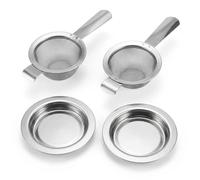 Tea Strainer Fine Mesh Stainless Steel, 4-Piece Set for Loose Tea and Coffee, Long Handle Tea Sieve Strainer with Drip Bowl, 13.7 cm Length 5.5 cm Base for Kitchen Use and Gifting