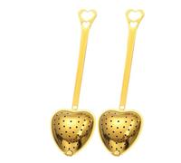 Tea Strainer Handle Heart-Shaped Tea Filter Stainless Steel Mesh Heart Shaped Strainer Spoon Infuser Kitchen Accessories for Loose Tea(2PCS-Gold)