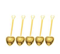 Tea Strainer Handle Heart-Shaped Tea Filter Stainless Steel Mesh Heart Shaped Strainer Spoon Infuser Kitchen Accessories for Loose Tea(5PCS-Gold)