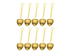 Tea Strainer Handle Heart-Shaped Tea Filter Stainless Steel Mesh Heart Shaped Strainer Spoon Infuser Kitchen Accessories for Loose Tea(10PCS-Gold)