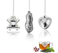 Tea Strainers for Loose Tea, 3 PCS 304 Stainless Steel Tea Infuser with Extended Chain Hook Cute Tea Filter Diffusers for Loose Herbal Tea Spice (Frog, Heart, Peanut)