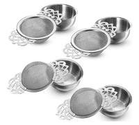 Tea Strainers with Draining Bowls, Mesh Tea Infuser, Stainless Steel Loose Leaf Tea Filter with Handles (Silver, 4 Pcs)