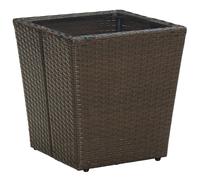 vidaXL Tea Table Brown 41.5x41.5x44 cm Poly Rattan and Tempered Glass
