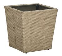Tea Table Beige 41.5x41.5x44cm PE Rattan Steel Frame Tempered Glass Top Outdoor