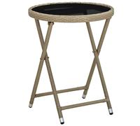 vidaXL Tea Table Beige 60 cm Poly Rattan and Tempered Glass, Cream