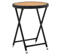 Tea Table Black 60cm x 75cm PE Rattan Steel Frame Solid Acacia Wood Foldable Eco