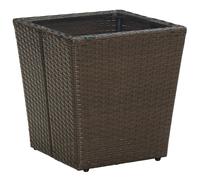 Tea Table Brown 41.5x41.5x44 cm PE Rattan Steel Frame Tempered Glass Top Patio