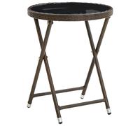 Tea Table Brown 60 cm Poly Rattan and Tempered Glass