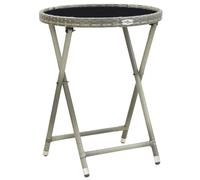 Tea Table Grey 60 cm Poly Rattan and Tempered Glass