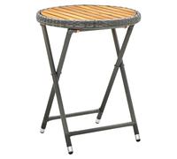 Tea Table Grey 60x75cm PE Rattan & Acacia Wood Top Foldable Steel Frame Outdoor