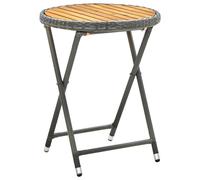 Tea Table Grey 60x75cm Poly Rattan & Solid Acacia Wood Foldable Outdoor Patio UK