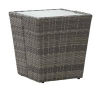Tea Table Grey PE Rattan Steel Tempered Glass 41.5x41.5x43cm Outdoor Patio Side