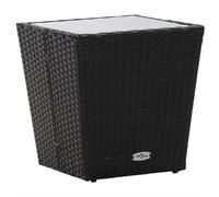 vidaXL Tea Table Brown 41.5x41.5x44 cm Poly Rattan and Tempered Glass