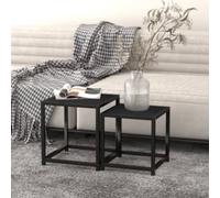 Tea Table Set 2pc Black Industrial MDF & Powdercoat Steel 37x37x40cm 33x33x35cm