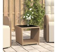 vidaXL Tea Table with Glass Top Beige Poly Rattan&Tempered Glass