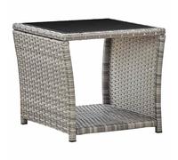 vidaXL Tea Table with Glass Top Black Poly Rattan and Tempered Glass Table