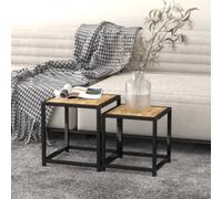 Tea Tables Set Black/Yellow MDF & Powder-Coated Steel 37x37x40 & 33x33x35cm Pair