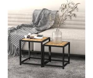 Tea Tables Set Black/Yellow MDF & Powder-Coated Steel 37x37x40 & 33x33x35cm Pair