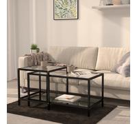 Tea Tables Set - Transparent Tempered Glass & Black Steel, 90x45x45 + 50x45x50